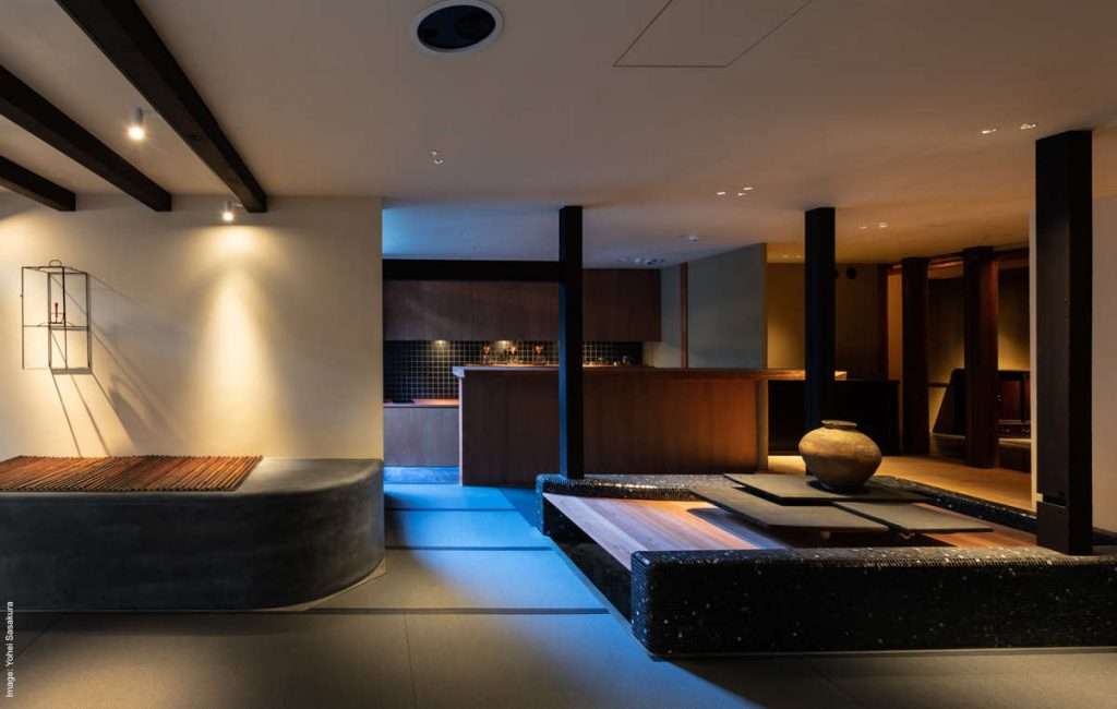 The reception and lobby at Sowaka ryokan in Kyoto