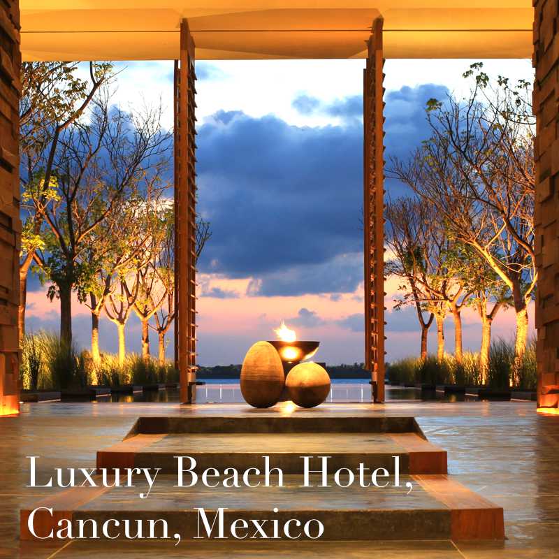 The lobby at luxury beach hotel Nizuc in Cancun, Mexico